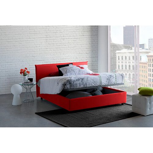 Autrement Talamo Italia Anna lit double avec conteneur, Made in Italy, en tissu amovible, 160x200 cm, avec ouverture frontale, Rouge.