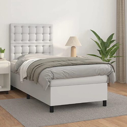 Maison Chic Lit Adulte - Lit simple Lit à sommier tapissier avec matelas moelleux - Meuble de Chambre Blanc 90x190 cm Similicuir -MN77993