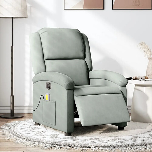 vidaXL Fauteuil inclinable électrique de massage gris clair velours