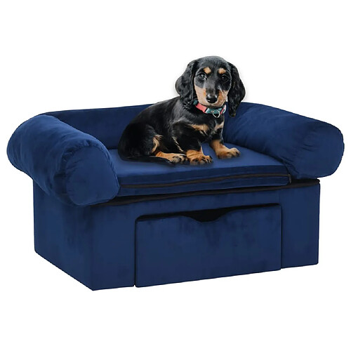 vidaXL Canapé pour chien avec tiroir Bleu 75x50x38 cm Peluche