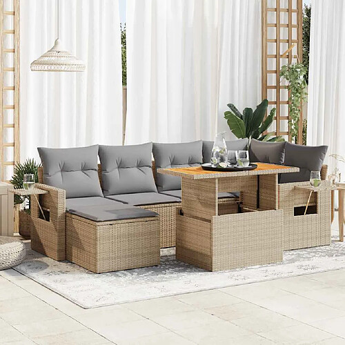 vidaXL Salon de jardin avec coussins 7 pcs beige résine tressée