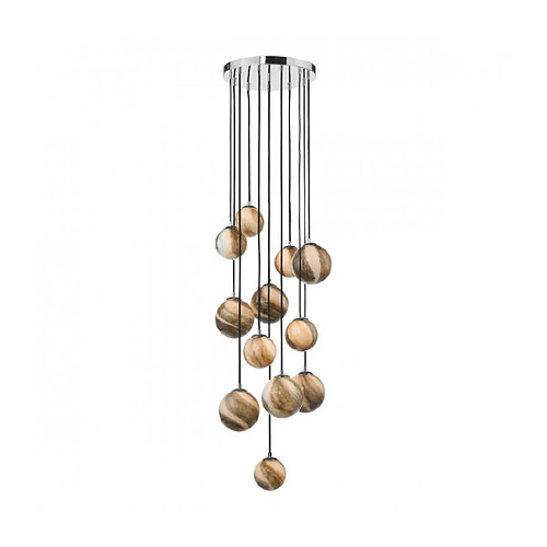 Luminaire Center Suspension Mikara Chrome poli,verre à effet de marbre 12 ampoules 250cm