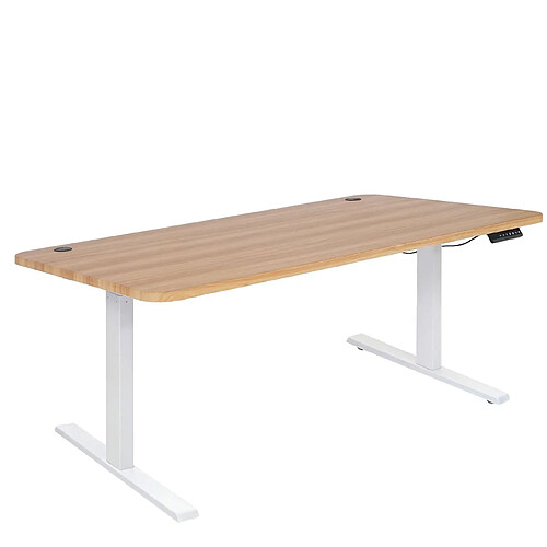 Decoshop26 Bureau table d'ordinateur réglable en hauteur électriquement 160x80cm 53kg MDF chêne, blanc 04_0001438