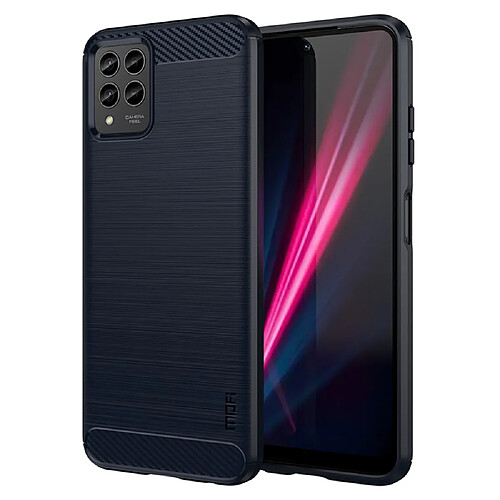 Coque en TPU MOFI surface brossée, anti-chutte, texture fibre de carbone pour votre T-Mobile Revvl 6 Pro 5G - bleu