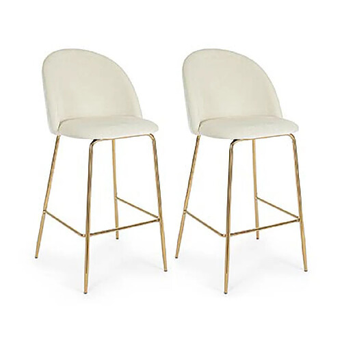 Mes Lot de 2 chaises de bar en tissu velours blanc et acier doré