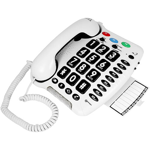 Geemarc Téléphone Senior Fixe Mural Amplifié 30dB Forte Sonnerie Grand Clavier Blanc