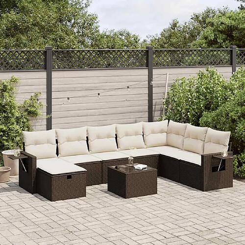 vidaXL Salon de jardin avec coussins 9 pcs marron résine tressée