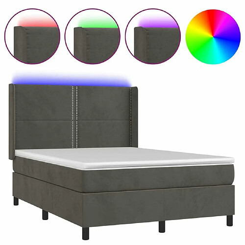 Maison Chic Lit adulte- Lit + matelas + LED,Sommier à lattes de lit matelas et LED Gris foncé 140x200 cm -GKD40657