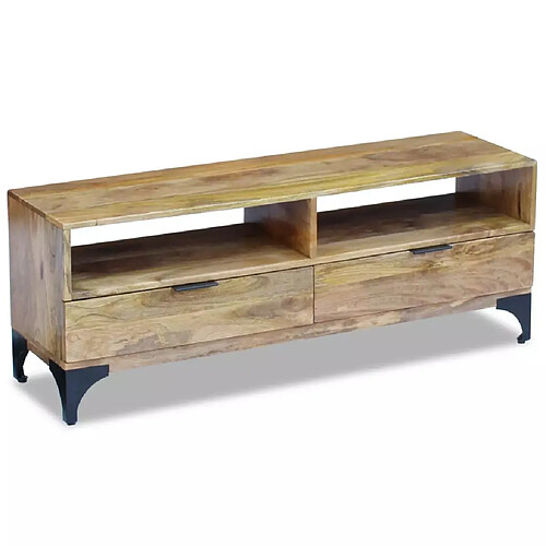 Helloshop26 Meuble télé buffet tv télévision design pratique bois de manguier 120 cm 2502130