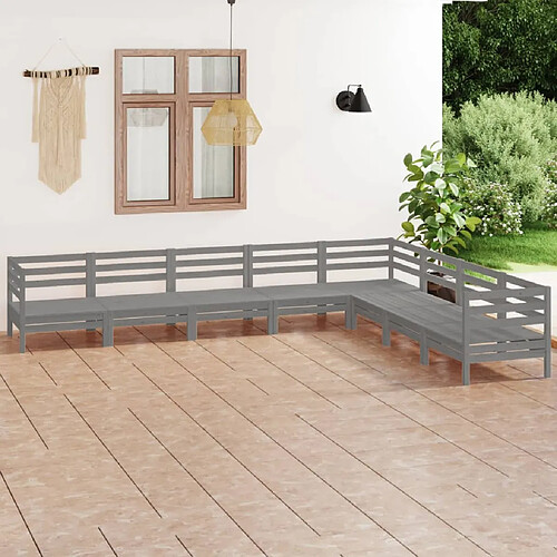 vidaXL Salon de jardin 8 pcs Bois de pin massif Gris