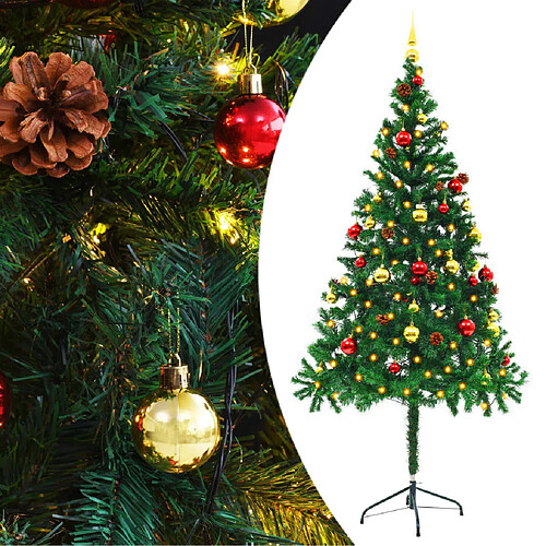 vidaXL Arbre de Noël artificiel pré-éclairé avec boules vert 180 cm