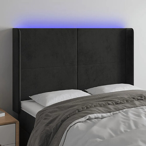 vidaXL Tête de lit à LED Noir 147x16x118/128 cm Velours