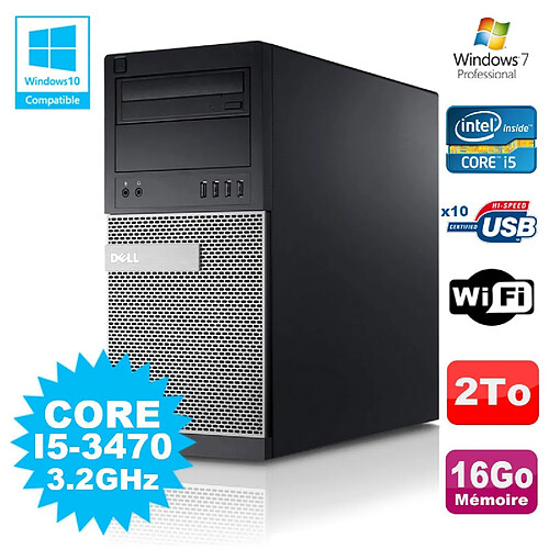 PC Tour Dell Optiplex 790 Intel I5-3470 3.2Ghz 16Go 2To DVD WIFI Win 7 · Occasion