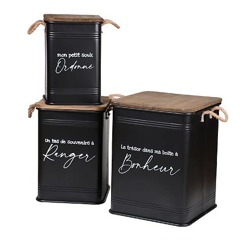 Urban Living Trio de caisse de rangementen métal Loft - H 51 cm. - Noir et Bois