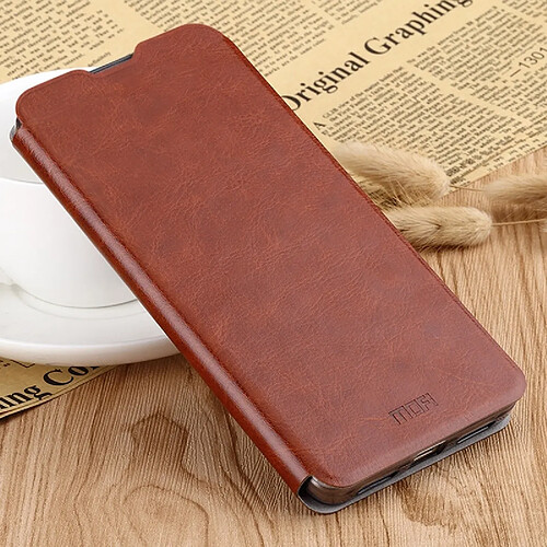 Wewoo Housse Coque Etui en cuir classique avec rabat série Rui Series supportplaque d'acier intégrée Tout inclus pour Xiaomi RedMi 7 Marron