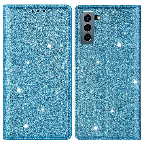 Coque en TPU + PU motif de paillettes, absorption magnétique avec porte-carte bleu pour votre Samsung Galaxy S22