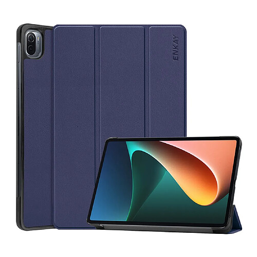 Enkay Etui en PU léger, anti-chute, avec support à trois volets bleu foncé pour votre Xiaomi Pad 5/5 Pro