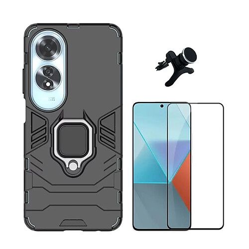 Kit De Film En Verre Trempé À Couverture Complète 5D + Couverture De Défenseur Militaire 3X1 + Support De Voiture Magnétique Renforcé Phonecare Compatible avec Oppo A60 - Noir