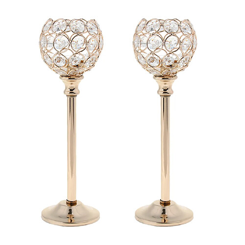 2x Cristal Bougeoir Thé Lumière Support Candélabre Chandelier Doré-L