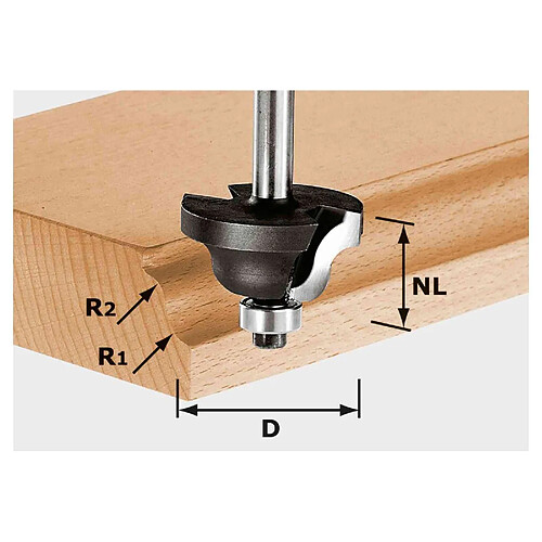 Fraise à double moulure HW avec queue de 8mm FESTOOL HW S8 D38,1/R6,35/R6,35 - 491030