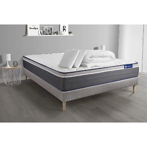 ACTISOM Pack prêt à dormir matelas ACTIMEMO PLUS 140x200 Mémoire de forme 7zones confort + sommier KIT gris + 2 oreillers + couette