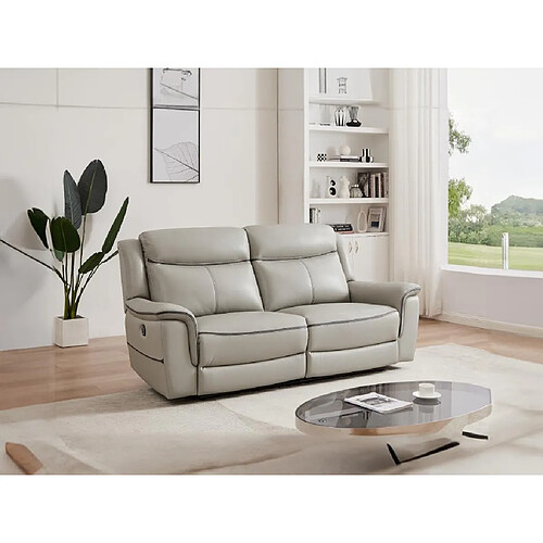 Vente-Unique Canapé 3 places relax électrique en cuir gris clair ADELIO