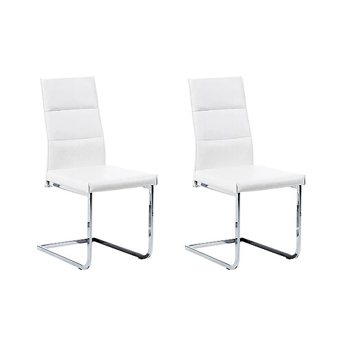 Beliani Set de 2 Cuir PU Chaise de salle à manger Chaise en porte-à-faux Blanc ROCKFORD