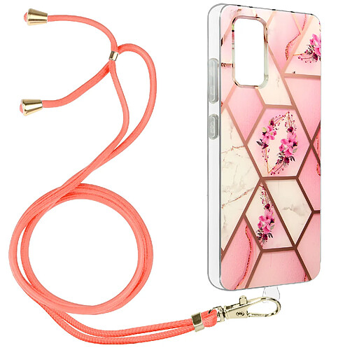 Avizar Coque Samsung Galaxy A32 Motif géométrique avec Cordon Amovible rose