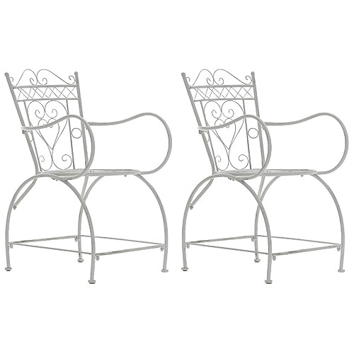 Decoshop26 Lot de 2 chaises de jardin avec accoudoirs balcon terrasse design rustique en métal blanc vieilli 10_0002868