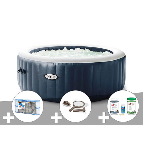 Kit spa gonflable Intex PureSpa Blue Navy rond Bulles 4 places + 6 filtres + Kit d'entretien + Kit traitement brome