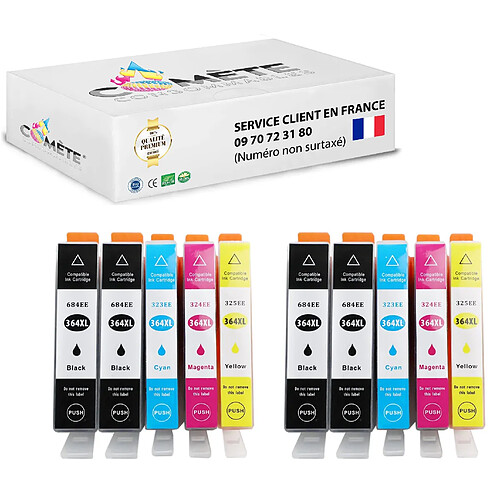 Comète consommable 365 XL 8 Cartouche d'encre compatibles avec HP 364 XL 364XL 2 Noir + 2 Cyan + 2 Magenta + 2 Jaune