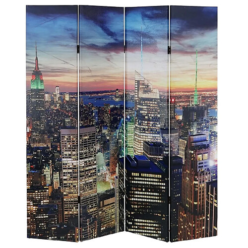 Decoshop26 Paravent séparateur de pièce 4 pans 28 LED 180x160cm motif New York PAR04020