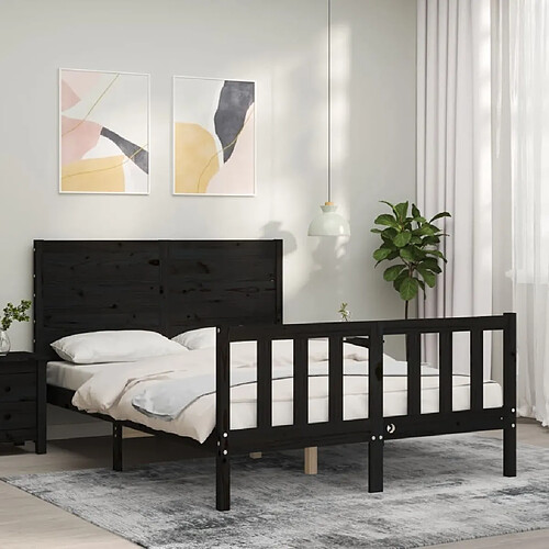 Maison Chic Lit adulte - Cadre Structure de lit avec tête de lit Contemporain noir 120x200 cm bois massif -MN74783