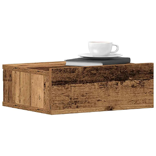 vidaXL Table de chevet flottante vieux bois bois d'ingénierie