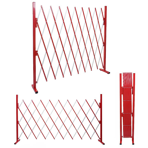 Mendler Grillage HWC-B34, grille protectrice télescopique, aluminium rouge/blanc ~ hauteur 153cm, largeur 32-265cm