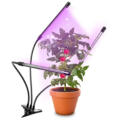 Duronic GLC36 Lampe de croissance horticole triple à pince 60W | Ampoules LED | 3 modes : bleu, rouge, mixte | Intensité ajustable | Prise USB | Lumière de culture pour plante fruit légume fleur herbe