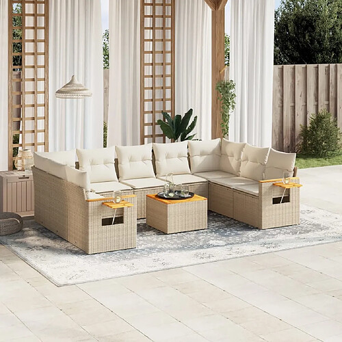 vidaXL Salon de jardin avec coussins 10 pcs beige résine tressée