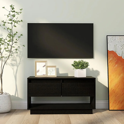 vidaXL Meuble TV Noir 74x34x40 cm Bois de pin massif