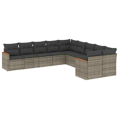 Maison Chic Salon de jardin avec coussins 10 pcs, Ensemble Tables et chaises de jardin, gris résine tressée -GKD218003