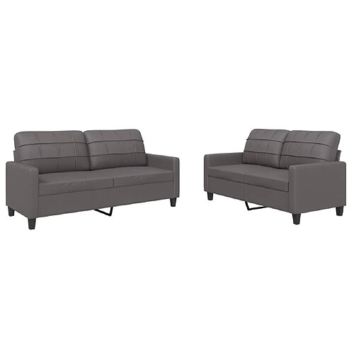 Maison Chic Ensemble de canapés 2 pcs avec coussins, Canapé droit Sofa pour Salon Gris Similicuir -GKD971464