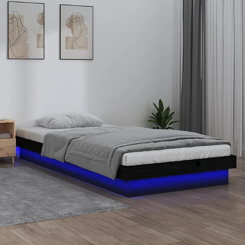 vidaXL Cadre de lit à LED sans matelas noir 90x200 cm bois massif