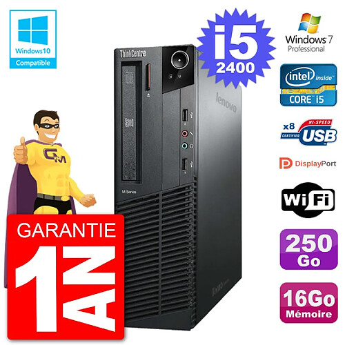 PC Lenovo ThinkCentre M82 SFF i5-2400 RAM 16Go Disque 250Go Graveur DVD Wifi W7 · Occasion