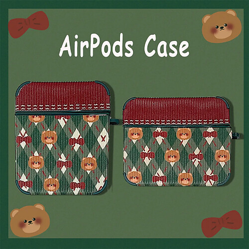 GUPBOO Airpods Coque Housse Étui Protecteur Compatible pour AirPods1/2-Ins losange ours mignon