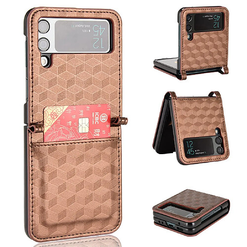 Coque en TPU + PU motif losange avec porte-carte marron pour votre Samsung Galaxy Z Flip3 5G