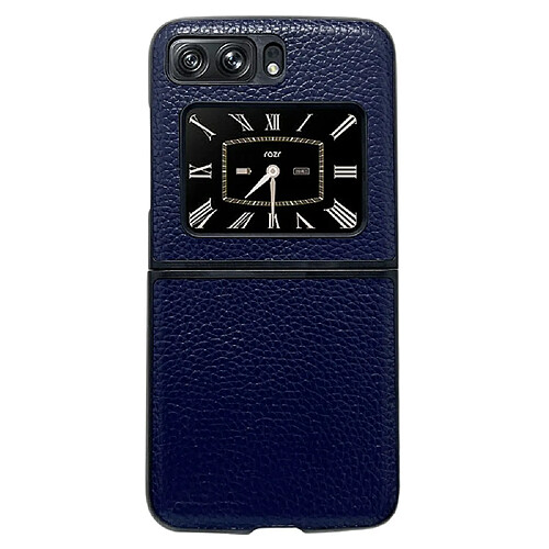 Coque en TPU + cuir véritable texture litchi, anti-écaillage pour votre Motorola Moto Razr 2022 5G - bleu