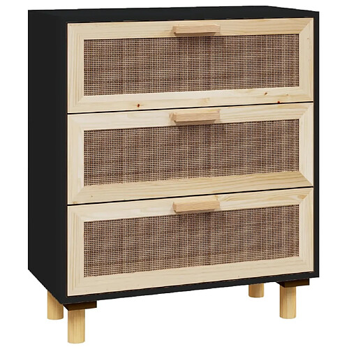 Maison Chic Commode Buffet - Meuble de rangement Noir 60x30x70 cm Bois de pin massif et rotin naturel -GKD89153