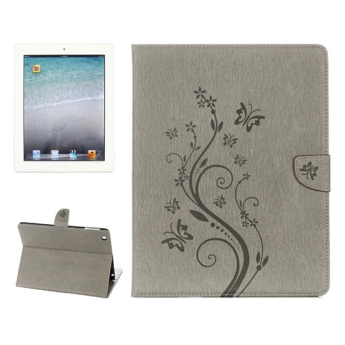 Wewoo Smart Cover gris pour iPad 4 fleurs pressées motif papillon flip horizontal PU étui en cuir avec boucle magnétique et titulaire fentes cartes porte-monnaie