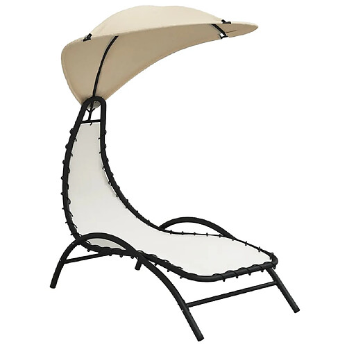 Helloshop26 Transat chaise longue bain de soleil lit de jardin terrasse meuble d'extérieur avec auvent crème 167x80x195 cm tissu et acier 02_0012271