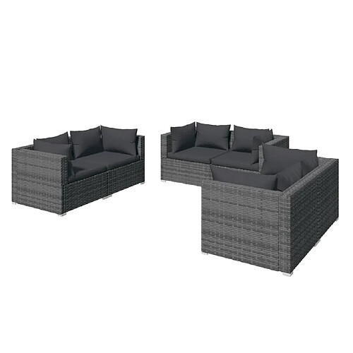 Maison Chic Salon de jardin 6 pcs + coussins - Mobilier/Meubles de jardin - Table et chaises d'extérieur Résine tressée Gris -MN54403