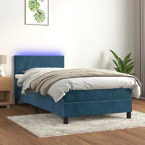 vidaXL Sommier à lattes de lit avec matelas et LED Bleu foncé 90x200cm